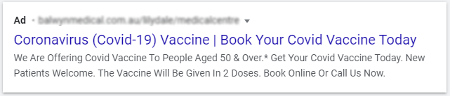 Covid-19 Vaccine Google ads